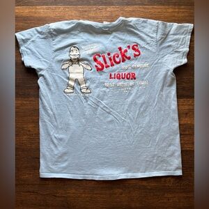 Men's Slick's Liquor T-Shirt Blue Logo XL Vista San Diego Alcohol Store Lumber